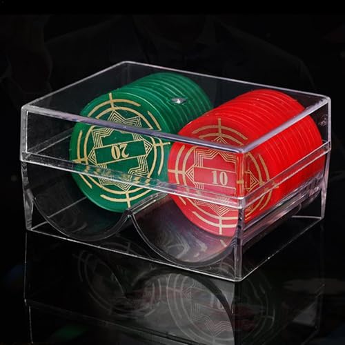 LearnLyrics Poker Chips Box Acryl PokerChips Tray Box Poker Chips Halter Tray Transparent Chips Aufbewahrungskoffer Mit Abdeckung Für 100 Stück Chips Aufbewahrung Für Home Spiel, Transparente Acryl-P von LearnLyrics