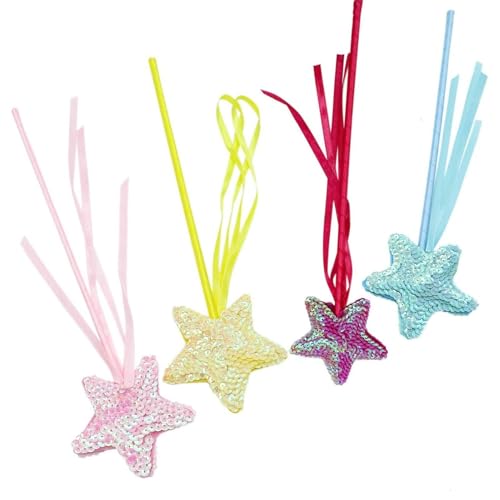 LearnLyrics Princess Wands Party Favors, Kids Wands Pack, 4 x Freigabestab für kleine Mädchen mit glänzenden Pailletten | Anziehstöcke für Cosplay-Aktivitäten von LearnLyrics