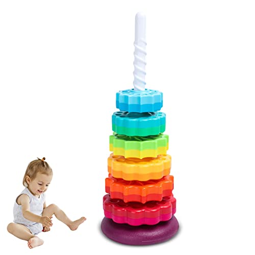 LearnLyrics Stapelspielzeug Regenbogen Turm, Kinder stapelbares Spielzeug, Pädagogisches Spielzeug für Kleinkinder 1-3, Starker ABS Kunststoff, Farbe-Form-Erkennung, Spinnendes Stapelspielzeug, von LearnLyrics