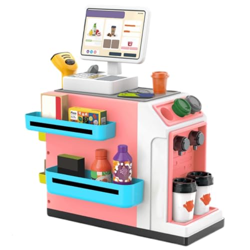 LearnLyrics Stellen Sie Sich eine Ladentheke vor, Spielzeug für die Kasse - Realistisches Spielzeug für eine Kaffeemaschine - Cartoon Play Shopping Counter zur Förderung sozialer Fähigkeiten von LearnLyrics