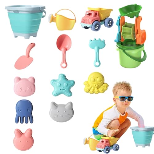 LearnLyrics Strandsandspielzeug, Kinderstrandspielzeug - Reisebrandspielzeug - Strandspielzeug für 3 bis 6 Jahre, 17 Stücke, Faltbare Eimer, Schaufeln, Muscheln, Muscheln von LearnLyrics