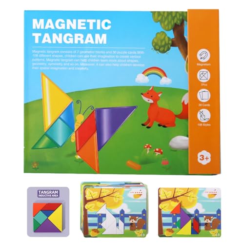 LearnLyrics Tangrams Magnetisch, Motivblöcke aus Holz | Magnetische Puzzles Geometrische Blöcke aus Holz | Tangram aus Holz, Lernspielzeug für frühes Lernen, für Studenten, Senioren von LearnLyrics