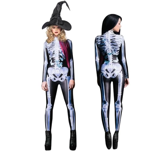 LearnLyrics Verkleidungen Skelett 3D 3D Skelett Halloween Kostüme Männer Frauen Overall Body - Halloween Party Supplies Body aus Polyester Jumpsuit Kleid Up Props, 39,75 x 31,81 x 0,79 cm von LearnLyrics