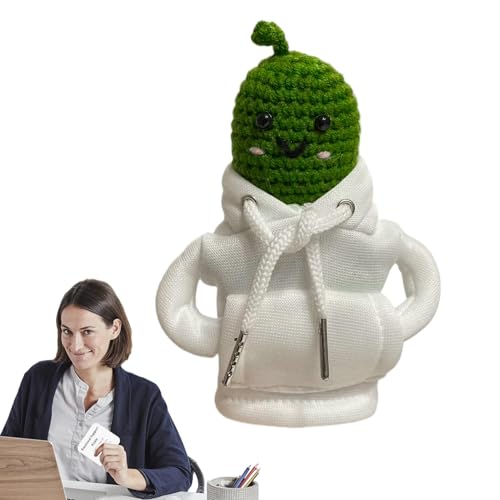 Positive Pickle Crochet, Häkeln emotionale Unterstützung - Sweatshirt Gurke gehäkelte Plüschfiguren | Motivierende emotionale Unterstützung aus Plüsch mit Karte, tragbare gestrickte Gurkenpuppe für Fr von LearnLyrics