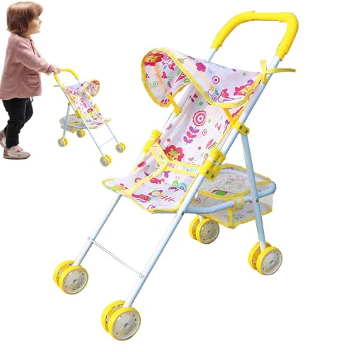 Puppenwagen | Faltbarer Puppen-Kinderwagen mit unterem Korb, Puppenzubehör für Kinder ab 3 Jahren und älter, Lieblings-Spielbegleiter von LearnLyrics