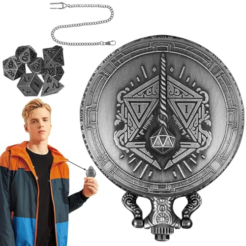 LearnLyrics Taschenuhr-Würfel, Kleines Würfel-Set - Tragbares Würfelset, Würfelspielzeug Mit Taschenuhrgehäuse - Steampunk-Brettspiel, 7 Stück, Metallwürfel, Winzige Würfel, Zubehör Für Tischplatte von LearnLyrics