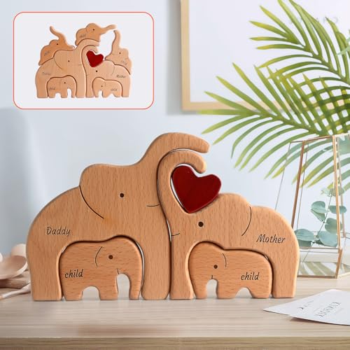 Personalisiertes Holzpuzzle der Elefantenfamilie - Montessori Lernspielzeug für Kinder 1 2 3 Jahre - Holz Elefanten Figuren Desktop Ornament - Einzigartiges Geburtstagsgeschenk für die Familie von LearnToy