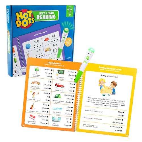 Learning Resources EI-2447 Hot Dots Wir wollen lesen Lernen, Grundschule, Aktivitätsbuch u. interaktiver Stift mit sofortiger Rückmeldung, über 100 Aktivitäten, ab 6 Jahren, Mehrfarbig, Medium von Educational Insights