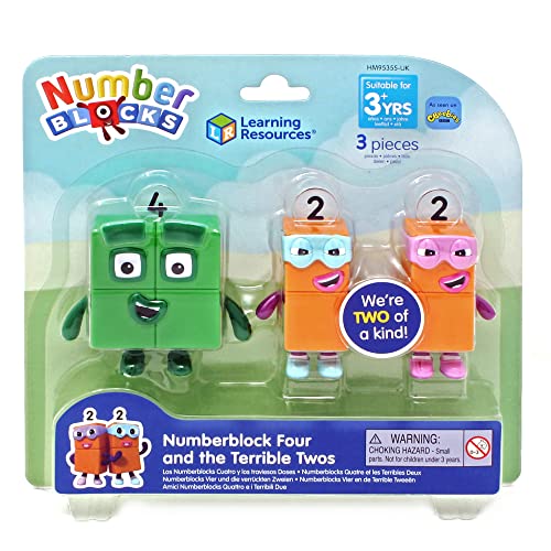 Learning Resources Numberblocks Vier und die Schrecklichen Zweien, Offizielles Sammelspielzeug, enthält Numberblocks Vier und 2 x die Schreckliche Zwei, mit beweglichen Armen für realistisches Spiel von Learning Resources