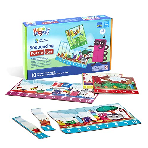 Learning Resources Numberblocks Puzzle-Set Reihenbildung, Numberblocks Puzzlespiel, Mathe-Puzzlespiel, 10 doppelseitige Lernpuzzles in Einer Box (20 Puzzles), ab 3 Jahren von Learning Resources