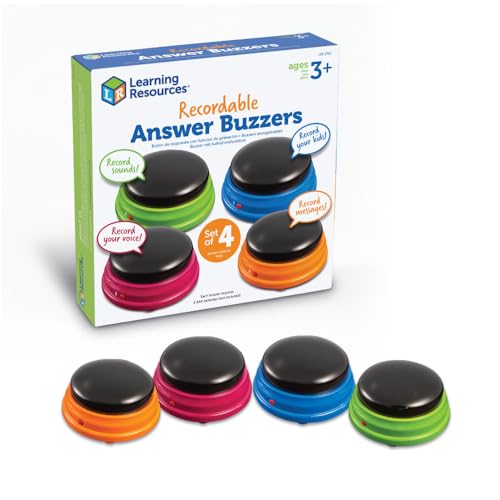 Learning Resources Buzzer mit Aufnahmefunktion (4 Stück) antwort buzzer mit sound, reaktionstraining, buzzer mit aufnahmefunktion, Buzzer für Spieleabende im Klassenzimmer und in der Familie, 3+ von Learning Resources