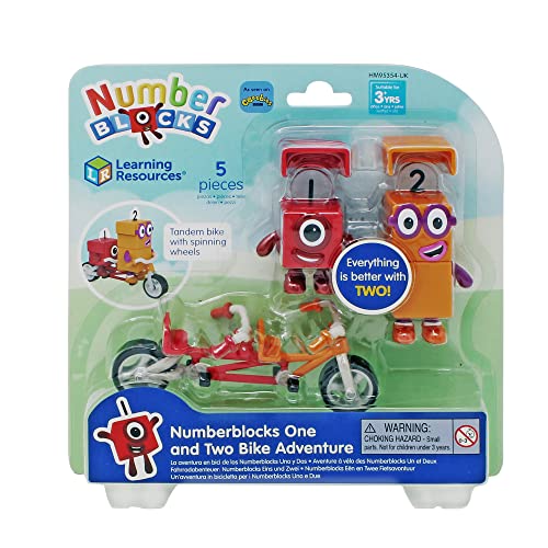 Learning Resources Numberblocks Eins und Zwei Fahrradabenteuer Offizielles Sammelspielzeug, enthält Numberblocks Eins & Zwei, Tandemfahrrad, Helme, mit beweglichen Armen für realistisches Spiel von Learning Resources