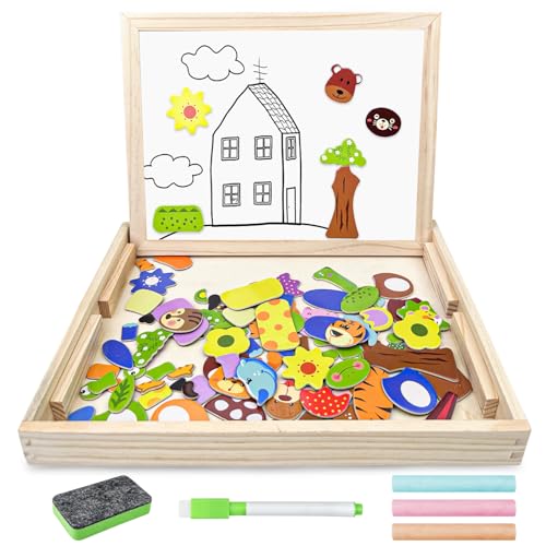 Lectorias 120 Stück Magnetpuzzle, Magnet Puzzle, Magnetspiele für Kinder, Kinder Spielzeug, Kinderspielzeug mit Doppelseitiger Tafel, Magnetisches Holzpuzzle, Lernspielzeug für Jungen und Mädchen von Lectorias