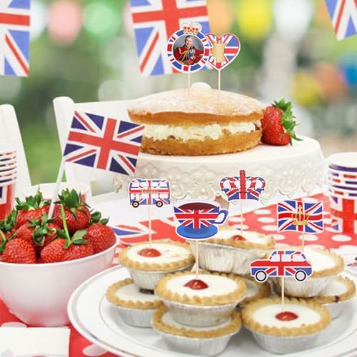 8-Piece Set of Britain Flag Cupcake and Cake Toppers: Premium Cocktail Sticks for King Charles III Coronation - Perfect for Royal Event Décor and British Themed Parties von Ledander