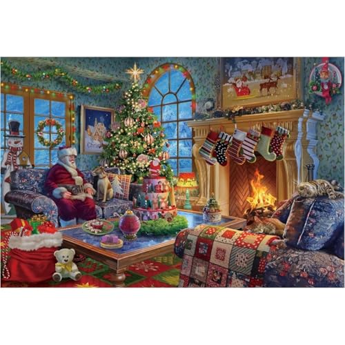 Holz Puzzle 1000 Stück Puzzle für Erwachsene mit Weihnachtsmann, Kamin, Weihnachtsbaum für warme Weihnachten (Weihnachtsmann) von Ledander