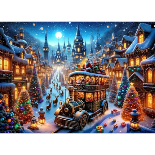 Holz Puzzle 1000 Stück Puzzle für Erwachsene mit Weihnachtsmann, Kamin, Weihnachtsbaum für warme Weihnachten (Zug) von Ledander