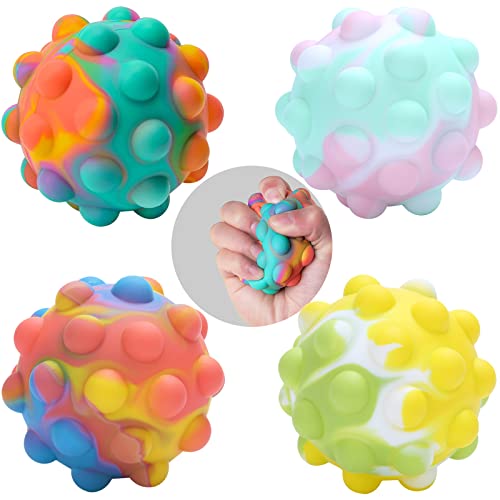 Ledeak 4 Stück Pop it Ball Fidget Spielzeug, Fidget Ball Popit Ball Antistressball Spielzeug Stressball Set Squishy Bubble Ball, Squeeze Spielzeug Stressbälle Fidget Toy für Kinder Erwachsene Teens von Ledeak