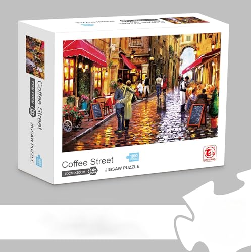 Ledeak Puzzle 1000 Teile, Klassische Puzzle für Erwachsene und Kinder, Farbenfrohes Herausforderndes Puzzle Stress Abbauen Puzzlespiel, Impossible Puzzle für Die Ganze Familie (Coffee Lane) von Ledeak