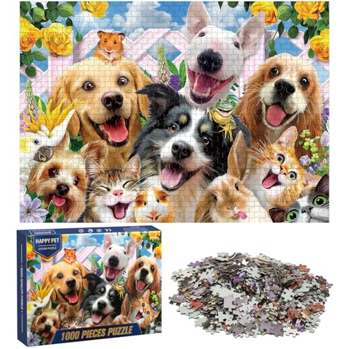 Ledeak Puzzle 1000 Teile Erwachsene, Klassische Puzzles für Erwachsene, Jigsaw Puzzle 1000 Teile, Erwachsenen Puzzle mit Panoramabild, Familien Puzzlespiel, Ideal Als Wandbild (Glückliche Haustiere) von Ledeak