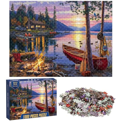 Ledeak Puzzle 1000 Teile Erwachsene, Klassische Puzzles für Erwachsene, Jigsaw Puzzle 1000 Teile, Erwachsenen Puzzle mit Panoramabild, Familien Puzzlespiel, Ideal Als Wandbild (Sonnenuntergang am See) von Ledeak