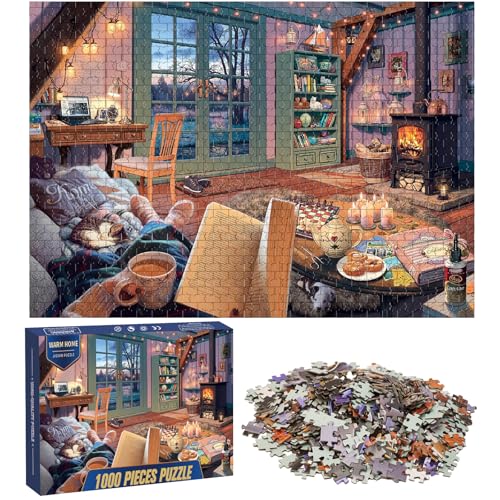 Ledeak Puzzle 1000 Teile Erwachsene, Klassische Puzzles für Erwachsene, Jigsaw Puzzle 1000 Teile, Erwachsenen Puzzle mit Panoramabild, Familien Puzzlespiel, Ideal Als Wandbild (Warmes Zuhause) von Ledeak