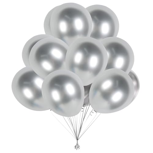 Ledeak Silberne Luftballons, 50 Stück 10 Zoll Latexballons, Glänzende Metallic Ballons Helium Ballons für Geburtstagsfeier Jubiläum Abschlussfeiern Karnevals Dekorationen (Silber) von Ledeak