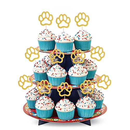 48Pcs Gold Paw Cupcake Topper - Single-side Golden Glitter Dog Paw 1st Birthday Cake Smash Cupcake Decoration Supplies for Baby, Gold Dog Paw One、Two Birthday Cupcake Topper, Photo Booth Props von LeeLeeAn