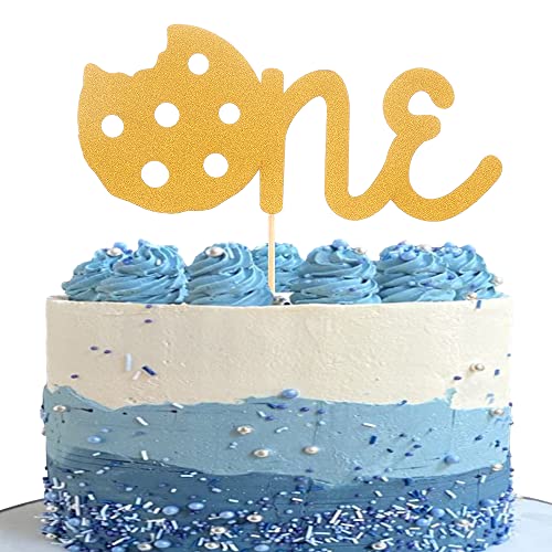 Gold Cookie One Cake Topper - einseitig Gold Glitter Baby Cookie 1. Geburtstag Party Dekoration, First Birthday Smash Cake Topper, Babyparty Pary Decoration Supplies, Photo Prop (gold03) (gold03) von LeeLeeAn