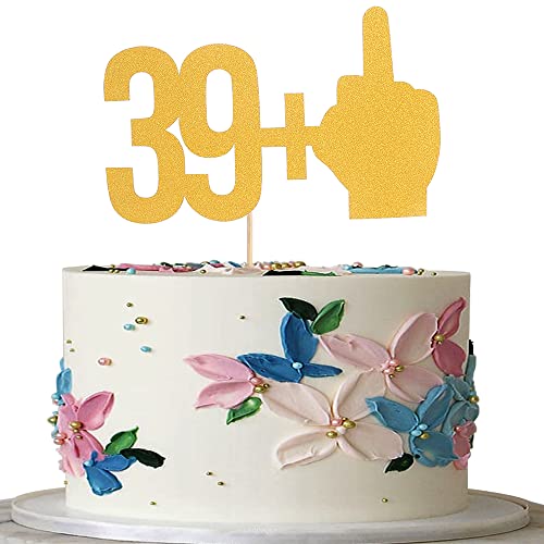 Gold Glitter 39+1 Cake Topper - Happy Birthday 39+1 Mittelfinger Kuchendekoration, Cheer to 40 Years Old Theme Party Dekoration, Gold 40 Fabulous Cake Topper Foto Requisiten (Gold01) (Gold01) von LeeLeeAn