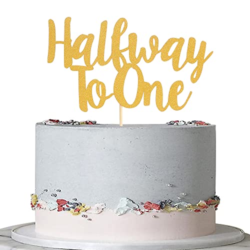 Half To One Kuchendekoration – einseitiger goldfarbener Glitzer 1/2 Weg zu einem Kuchenaufsatz, Junge oder Mädchen 6 Monate Geburtstagsparty-Dekoration,Sechs Monate alt Geburtstags Dekorationen von LeeLeeAn