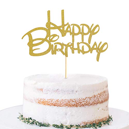 Hinzufügenhinzugefügt Gold Happy Birthday Cake Topper - Golden Glitter Geburtstagsparty Kuchen Decoration Zubehör, Kuchen Smash Dekoration Fotokabine Requisiten, Gold Papier Kuchen Topper Flaggen von LeeLeeAn