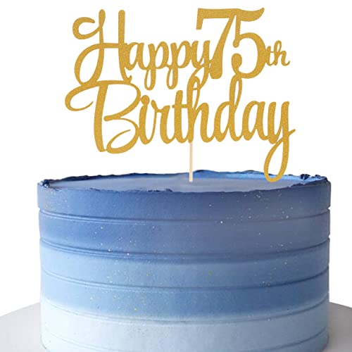 Kuchendekoration zum 75. Geburtstag – Singe-Side Gold Glitter Kuchen Dekoration, Party Kuchendekoration Zubehör, Hallo 75 von LeeLeeAn