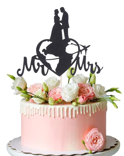 Tortenaufsatz "Mr and Mrs" – Karte Hochzeit Verlobung Brautparty Kuchen Topper Braut und Bräutigam Jahrestag Party Kuchen Dekoration Schwarz Glitzer von LeeLeeAn