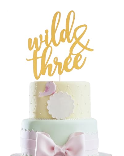 Wild Three Birthday Cake Topper - Gold Glitter Happy 3rd Birthday Cake Decoration Boys Girls Third Birthday Anniversary Party Decoration Supplies von LeeLeeAn