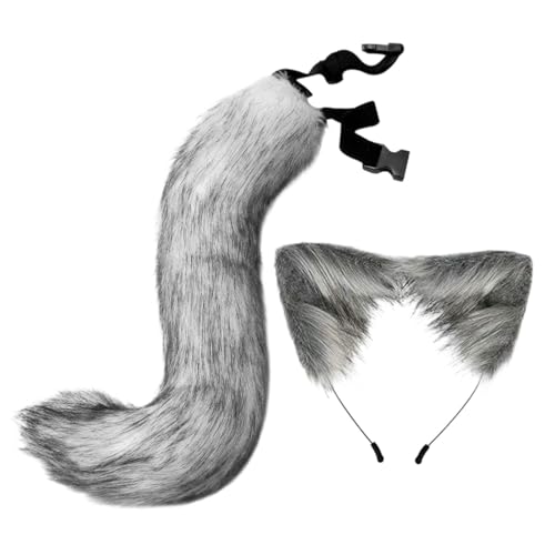 LeeQinersw 2 Stück Haarreif Plüsch Tierohren Und Fuchsschwanz Kostüm Als Verkleidungs Zubehör Set Einfach zu Tragen für Bühnenauftritte Und Geburtst, Grau LeeQinersw 2 Stück Haarreif Plüsch Tierohren Und Fuchsschwanz Kostüm Als Verkleidungs Zubehör Set Einfach zu Tragen für Bühnenauftritte Und Geburtst, Grau von LeeQinersw