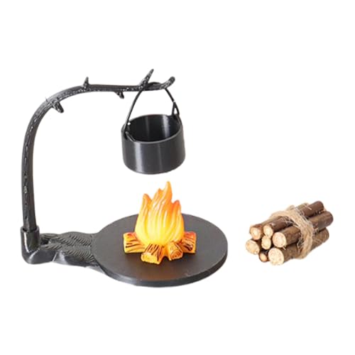 LeeQinersw Realistisches Miniatur Camping Zubehör Set Lagerfeuer Hängender Ofen Holzstumpf für Modellbahn Landschaften Puppenstuben Deko, Style B LeeQinersw Realistisches Miniatur Camping Zubehör Set Lagerfeuer Hängender Ofen Holzstumpf für Modellbahn Landschaften Puppenstuben Deko, Style B von LeeQinersw