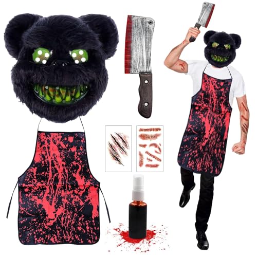 Leeelyan Halloween Kostüm Teenager,Halloween Maske Horror Bärenmaske,Blutige Maske- Erwachsene & Teenager Eine Größe Passt Allen(5 Stück) von Leeelyan