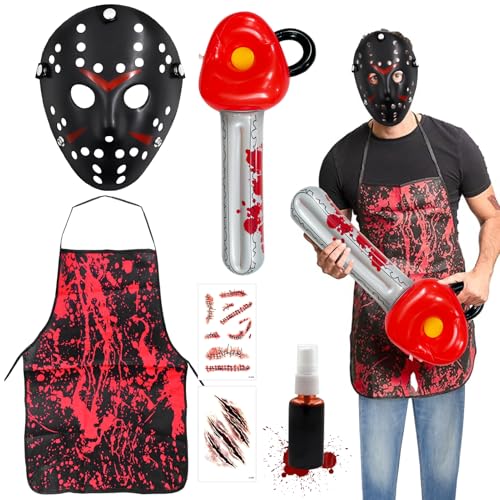 Leeelyan 5pcs Horror-Kaninchen-Halloween Kostüm Herren,Erwachsene und Teenager, Einheitsgröße, trendiges Kostüm 2024,für Halloween Kostüm Karnevalsparty Cosplay Maskerade. von Leeelyan