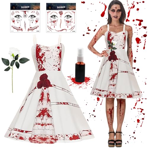 Leeelyan Halloween Mädchen Kostüm, Blut Kostüm Outfits, Blutige Damen Kostüm Halloween, für Halloween Party und Cosplay-L von Leeelyan