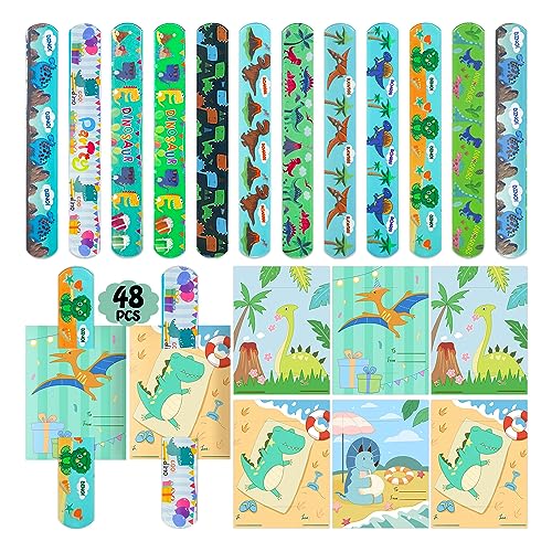 Leesgel Dinosaurier Geburtstagskarten Multipack für Kinder, 24pcs Grußkarten mit Slap Band Armbänder für Mädchen Jungen Dinosaurier Geschenke Party Tasche Füller Einladungen, Dino Spielzeug Spiele von Leesgel