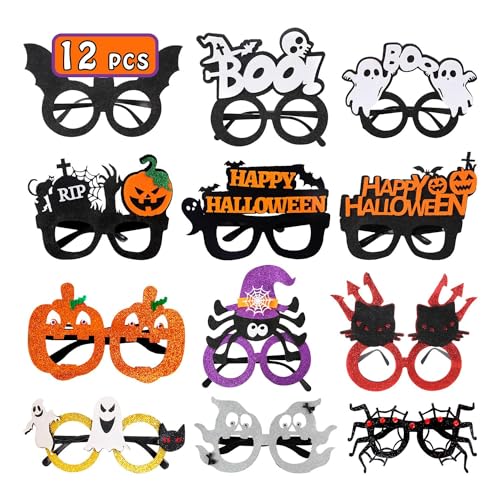 Leesgel Halloween Brille Dekorationen, 12-pack Party Brille für Kinder Frauen Erwachsene Halloween Kostüme Zubehör, Halloween Foto Stand Requisiten Geburtstag Party Supplies Geschenke Spielzeug von Leesgel