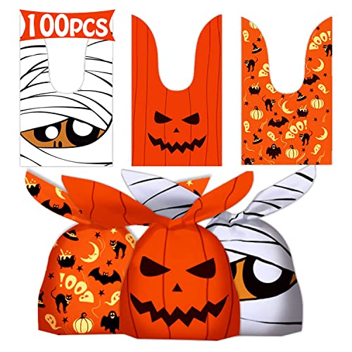 Leesgel Halloween Geschenktüten 100 Stück, Halloween Süßigkeiten Tüten für Halloween Deko Partyzubehör, Halloween Candy Bar Tüten, Halloween Mitgebsel Tüten Goodie Bags Tüten für Süßigkeiten Keks von Leesgel