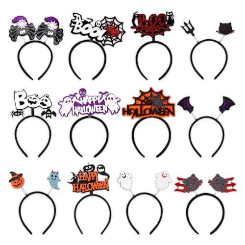 Leesgel Halloween Stirnbänder, 12pack Halloween Kürbisse/Spinnen/Fledermaus/Kopfbedeckung für Frauen Erwachsene Kinder Halloween Dekoration Geburtstag Party Zubehör, Halloween Deko Kostüme Zubehör von Leesgel