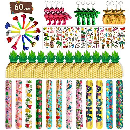 Leesgel Hawaii Tropical Party Mitgebsel Set, 60 Pcs Hawaiian Party Deko mit Schlüsselanhängern, Armbändern, Gebläsen, Leuchtenden Tattoos Kinder, Mitgebsel Kindergeburtstag Luau Beach Geschenk von Leesgel