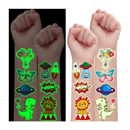 Leesgel Leuchtende Tattoo Kinder Party Deko, 120 Stile Kinder Tattoo Sticker Kinder Kindertattoo Aufkleber Kinder, Geschenke Kinder Party Spiele Spielzeug Mitgebsel Kindergeburtstag Jungen Mädchen von Leesgel