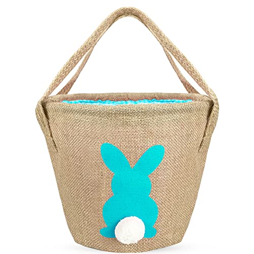 Leesgel Ostern Deko, Osterkorb für Kinder Ostereiersuche Spiele, Jute Osterkörbchen Hasendekoration Tasche Eimer Tote für Kinder Jungen Mädchen Ostergeschenke Kinder Osterspiele Partyzubehör - Blau von Leesgel