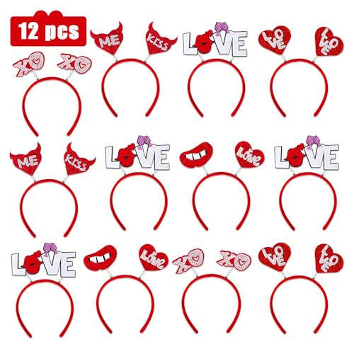 Leesgel Stirnbänder für Valentinstag Dekorationen, 12pack Party Haarbänder für Frauen Kinder Erwachsene Valentinstag Foto Booth Prop, Valentinstag Geschenke für Hochzeiten Verlobung Geburtstag Zubehör von Leesgel