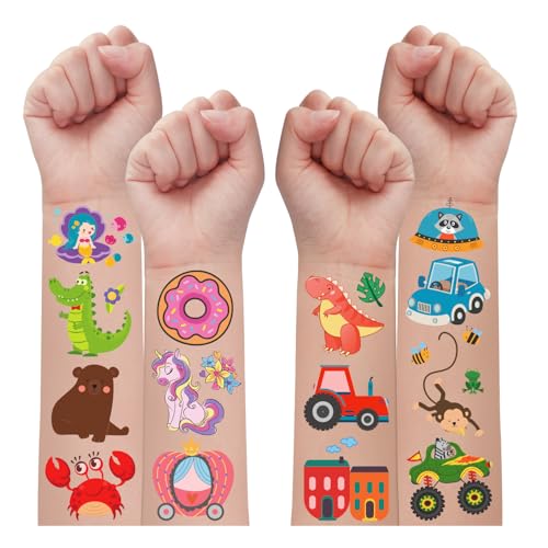 Leesgel Tattoo für Kinder Kinderge Burtstag Gastgeschenke, Temporäre Tattoos Aufkleber Kinder Hautfreundlich, Party Deko Spielzeug Geschenke Set für Jungen Mädchen (100 Stück) von Leesgel