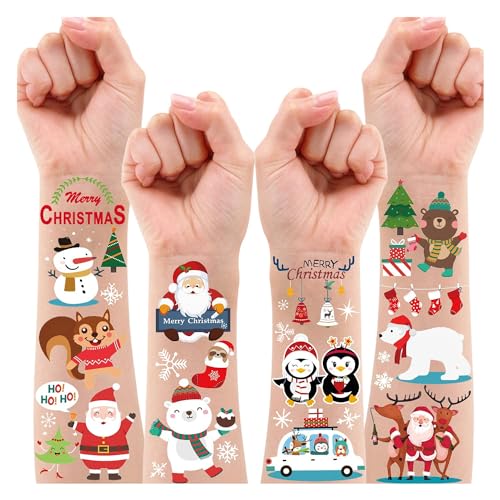 Leesgel Weihnachten Tattoo Kinder, Weihnachten Temporäre Tattoos, 6 Blatt Weihnachten Kindertattoos für Mitgebsel Kindergeburtstag Jungen Mädchen Geschenktüten Kinder Spielen Weihnachts Party Zubehör von Leesgel