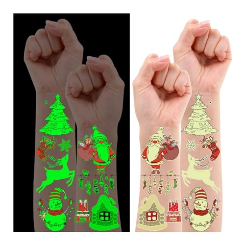 Leesgel Weihnachten Tattoo Kinder, Leuchtende Weihnachts Kinder Tattoo Kindertattoos, Weihnachtsaufkleber Weihnachtsdeko Kinder Weihnachtsstrumpffüller Weihnachtsgeschenke Kinder Nikolaus Geschenke von Leesgel